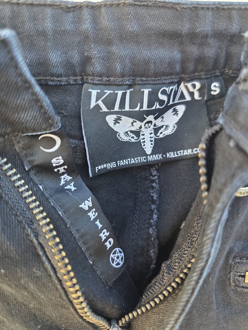 Killstar Grave Slave Skinny Goth Pentagram Occult Denim Jeans Size Small - Picture 9 of 15
